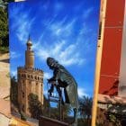 Seville is north of my town, Jerez and this is a Monument to Wolfgang Amadeus Mozart, the bronze statue is by Ronaldo Campos. This painting is part of a series "Mediterranean" There is something mesmerizing and magical about Mediterranean sites in Spain.