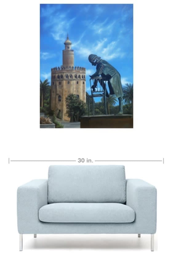 Seville is north of my town, Jerez and this is a Monument to Wolfgang Amadeus Mozart, the bronze statue is by Ronaldo Campos. This painting is part of a series "Mediterranean" There is something mesmerizing and magical about Mediterranean sites in Spain.