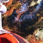 Vibrant metallic acrylic pour background in 'Metallic Whirlwind: Background Brilliance