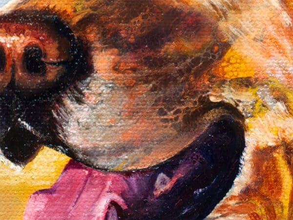 Detail of the prairie landscape in 'Basking in Gold', illustrating the mesmerizing acrylic pouring technique.