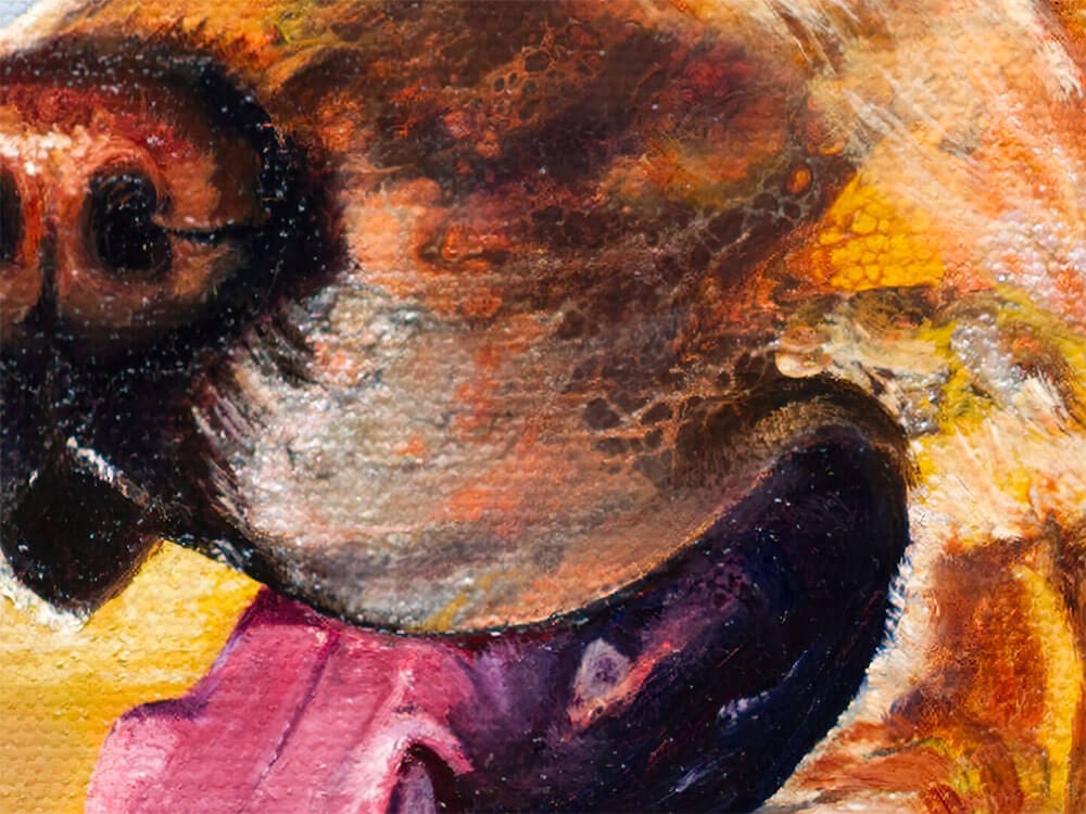 Detail of the prairie landscape in 'Basking in Gold', illustrating the mesmerizing acrylic pouring technique.