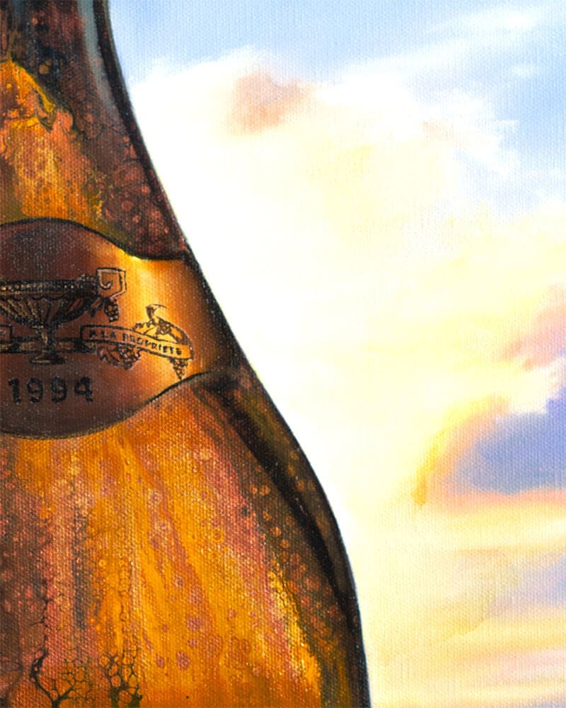 Close-up of the oil-rendered twilight landscape in "Twilight Radiance" showcasing the detail of Hybrid Fluid Realism.