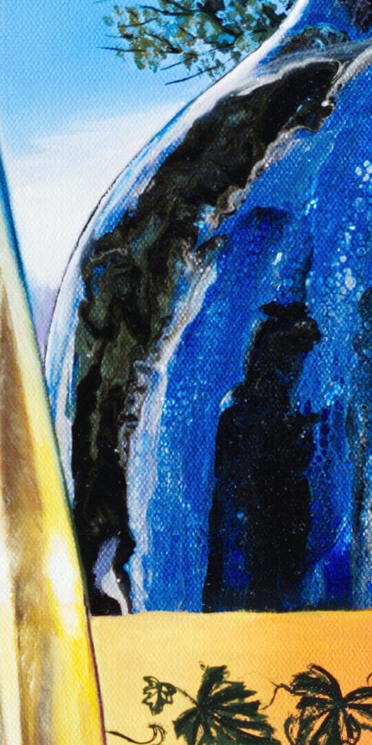 Intimate view of the acrylic pouring elements in 'Petrus Horizon Harmony', showcasing the dynamic movement of hyper fluid realism.