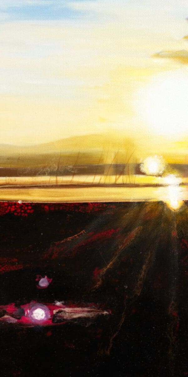 Close-up of the oil-painted details in Monica Marquez Gatica's 'Petrus Horizon Harmony' showcasing hyper fluid realism.