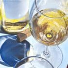 A detailed view of the textured surface of 'Grapes and Gradients', showcasing the intricacy of Monica Marquez Gatica’s Hybrid Fluid Realism painting technique.