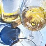 A detailed view of the textured surface of 'Grapes and Gradients', showcasing the intricacy of Monica Marquez Gatica’s Hybrid Fluid Realism painting technique.