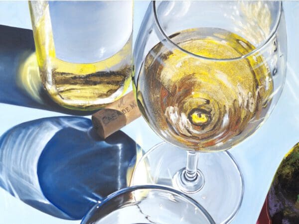 A detailed view of the textured surface of 'Grapes and Gradients', showcasing the intricacy of Monica Marquez Gatica’s Hybrid Fluid Realism painting technique.