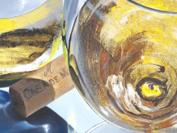 Close-up detail of 'Grapes and Gradients', highlighting the interplay of light, reflection, and the nuanced oil work of Monica Marquez Gatica’s Hybrid Fluid Realism style.