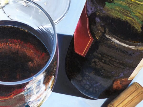 Close-up of 'Grapes and Gradients', highlighting the meticulous oil detailing of Monica Marquez Gatica's Hybrid Fluid Realism technique.