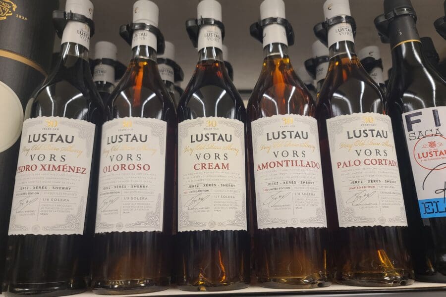 A collection of VORS sherry bottles representing various aged types