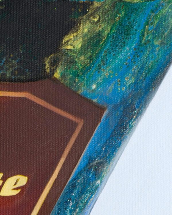 Close-up of acrylic pour detail on a hybrid fluid realism painting by Monica Marquez Gatica.