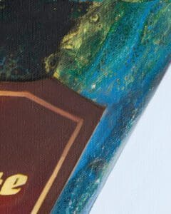 Close-up of acrylic pour detail on a hybrid fluid realism painting by Monica Marquez Gatica.