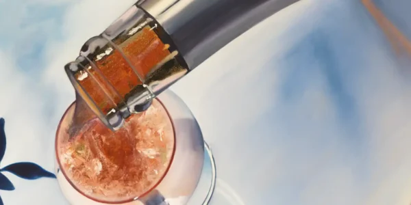 Intricate detail showcasing the texture and depth of acrylic pouring in a champagne-themed painting