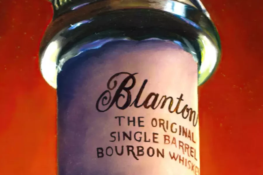 depiction of a Blanton's bourbon bottle top with a horse and jockey.