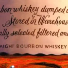 A detailed view of a textured bourbon bottle with a dynamic orange background in a realism painting